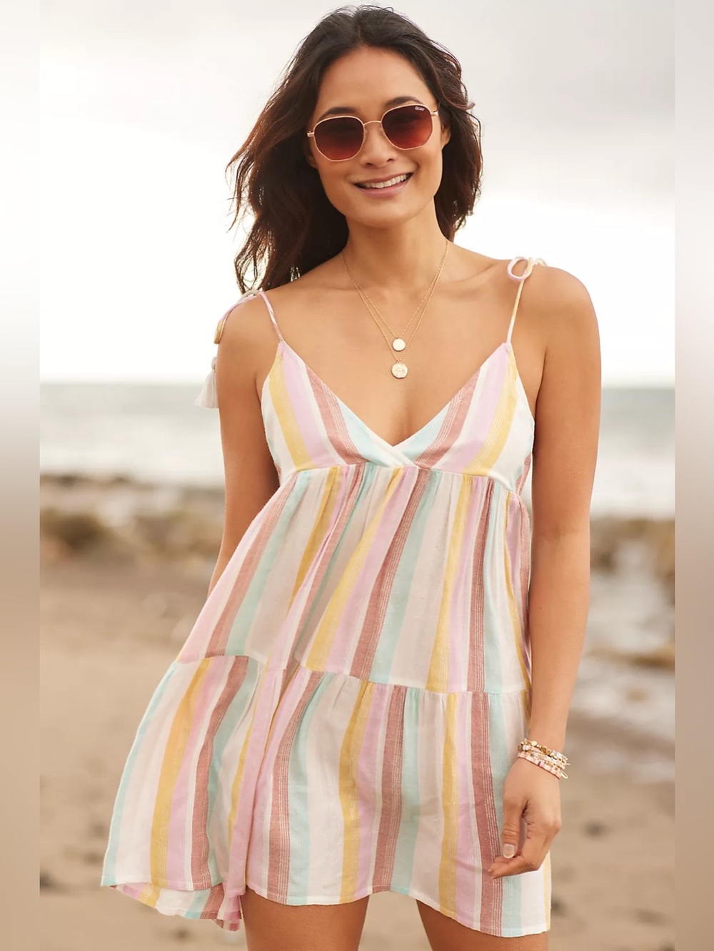 NWT L*Space Isabella Metallic Almalfi Coast Striped Babydoll Dress Coverup Small